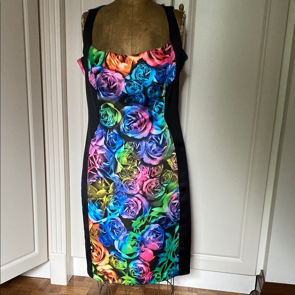 Just Cavalli Blue and Pink Sweetheart Bodycon Cocktail Dress